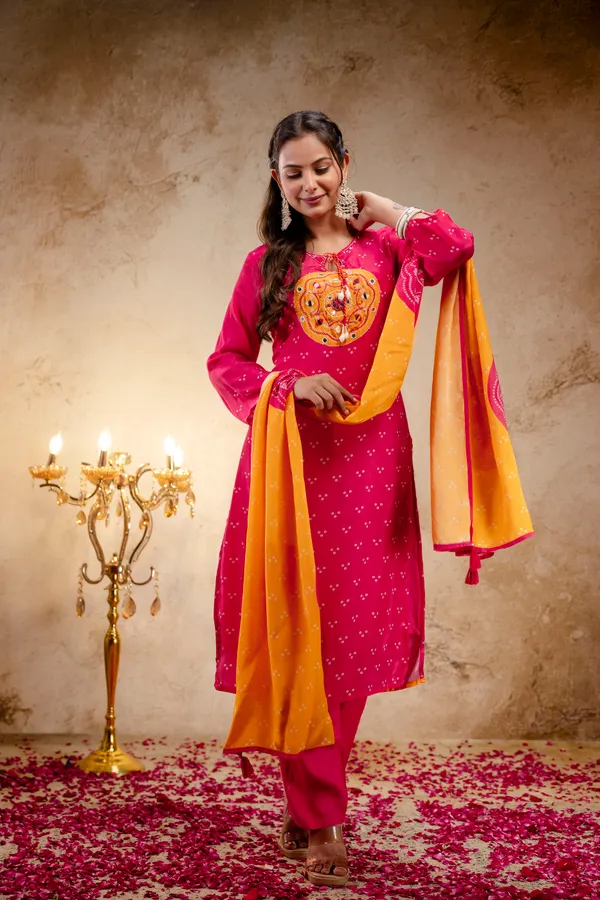Pink_Cotton_Straight_Bandhani_Print_Kurta_Dupatta_Set_For_Women