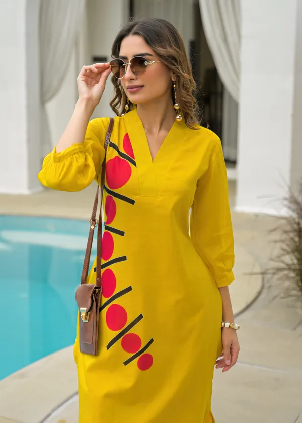 Yellow_Cotton_Straight_Geometric_Print_Kurta_Pant_Set_For_Women