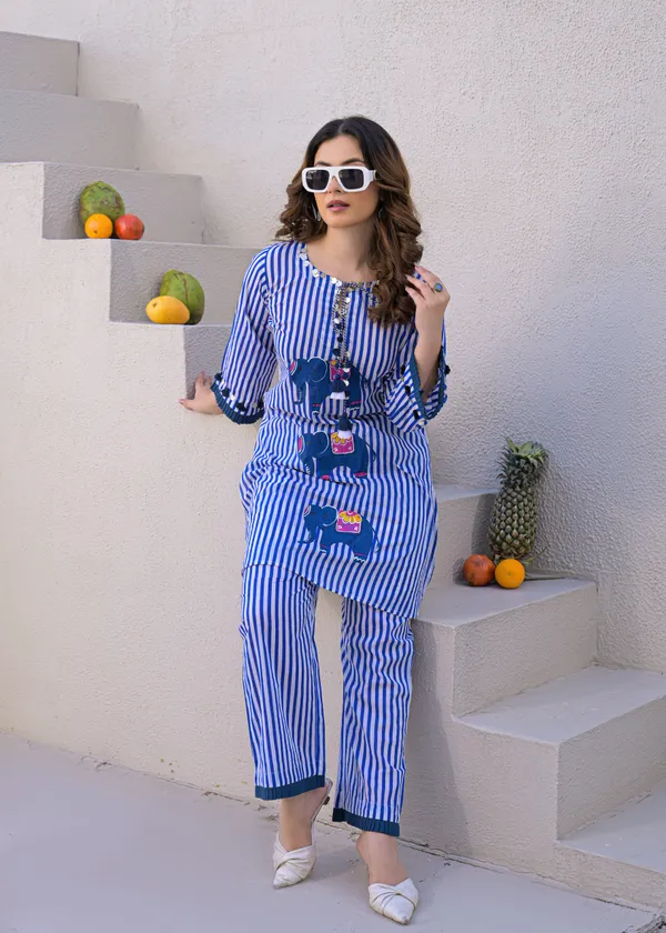 Blue_Cotton_Striped_Elephant_Print_Co-Ord_Set_For_Women