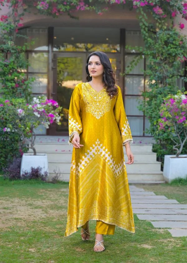 Yellow_Crepe_A-Line_Mirror_Work_Embroidered_Printed_Kurta_For_Women
