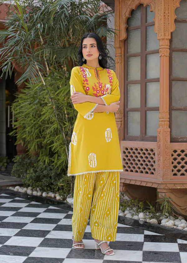 Yellow_Cotton_Straight_Embroidered_Kurta_Palazzo_Set_For_Women