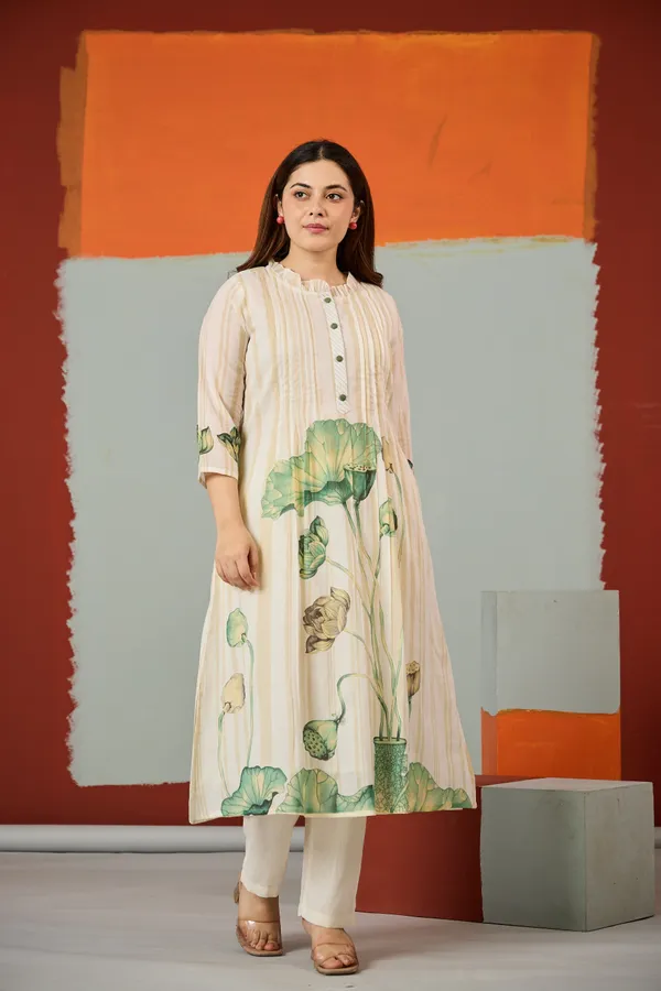 Cream_Cotton_A-Line_Lotus_Print_Kurta_For_Women