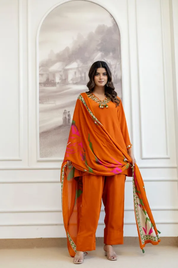 Rust_Crepe_Three_Piece_Suit_Set_For_Women