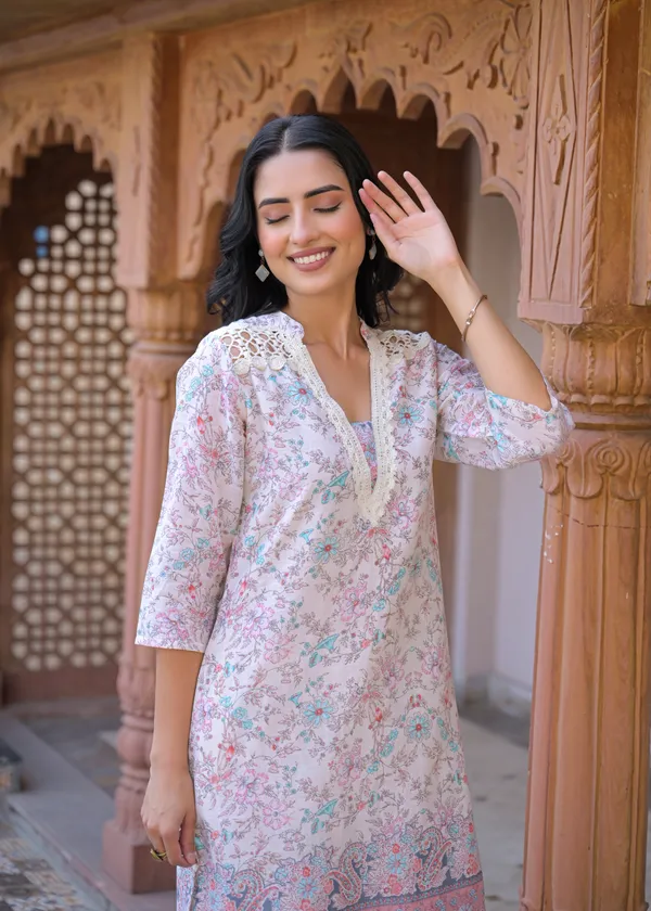 White_Cotton_Floral_Print_Straight_Kurta_Palazzo_Set_For_Women