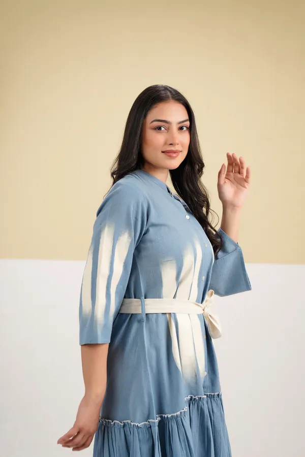 Blue_Cotton_Tie_Dye_Tiered_Shirt_Dress_For_Women