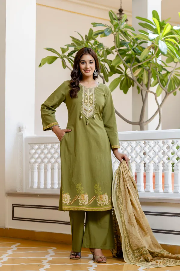 Green_Cotton_Embroidered_Straight_Kurta_Palazzo_Dupatta_Set_For_Women