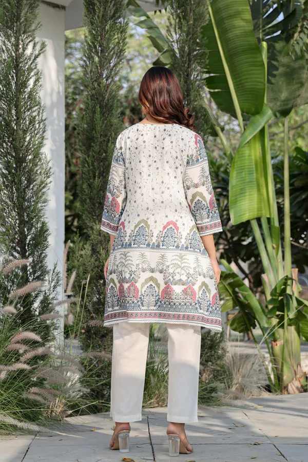 White_Cotton_Flared_Tiered_Floral_Print_Kurta_For_Women