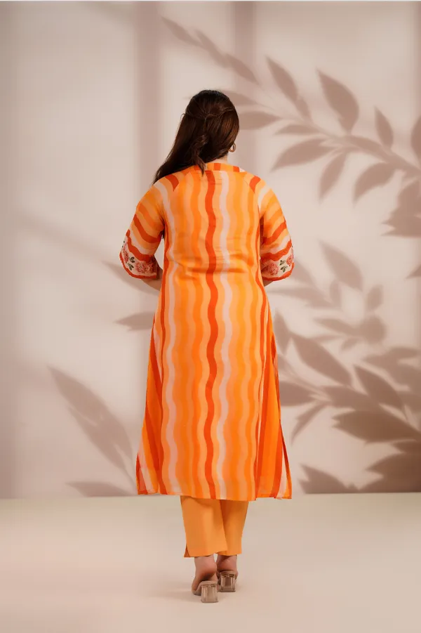 Orange_Cotton_Straight_Striped_Kurta_Pant_Set_For_Women