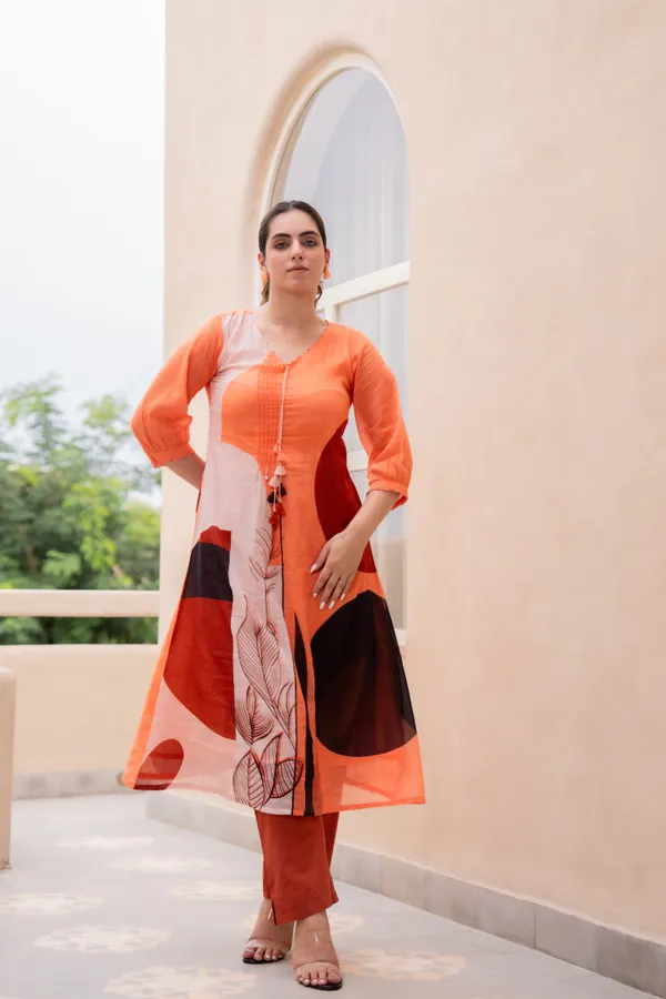 Orange_Cotton_Printed_A-Line_Kurta_Pant_Set_For_Women