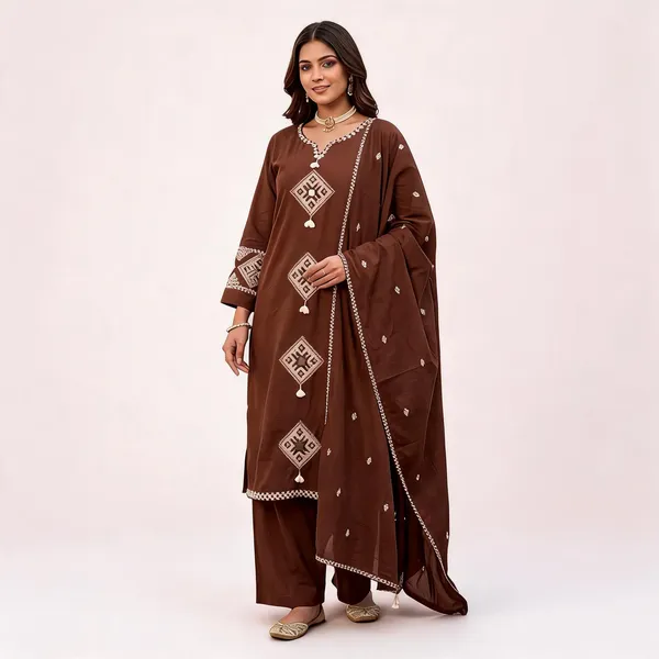 Brown_Cotton_Embroidered_Straight_Kurta_Set_For_Women