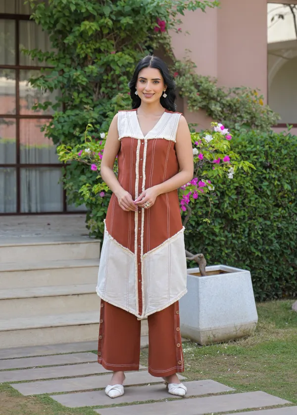 Rust_White_Cotton_Sleeveless_Kurta_Palazzo_Set_For_Women