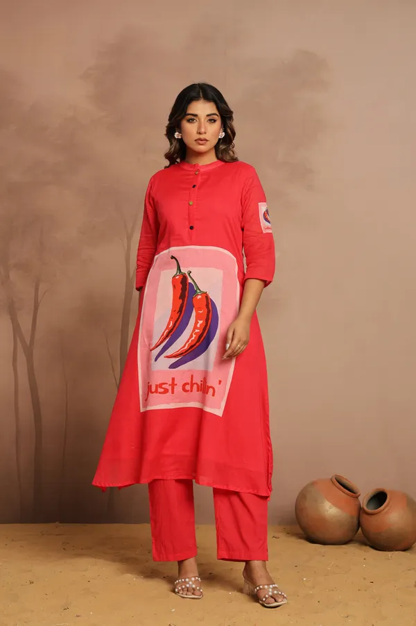 Red_Cotton_Printed_Straight_Kurta_Pant_Set_For_Women