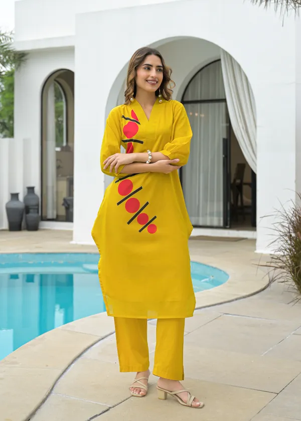 Yellow_Cotton_Straight_Geometric_Print_Kurta_Pant_Set_For_Women