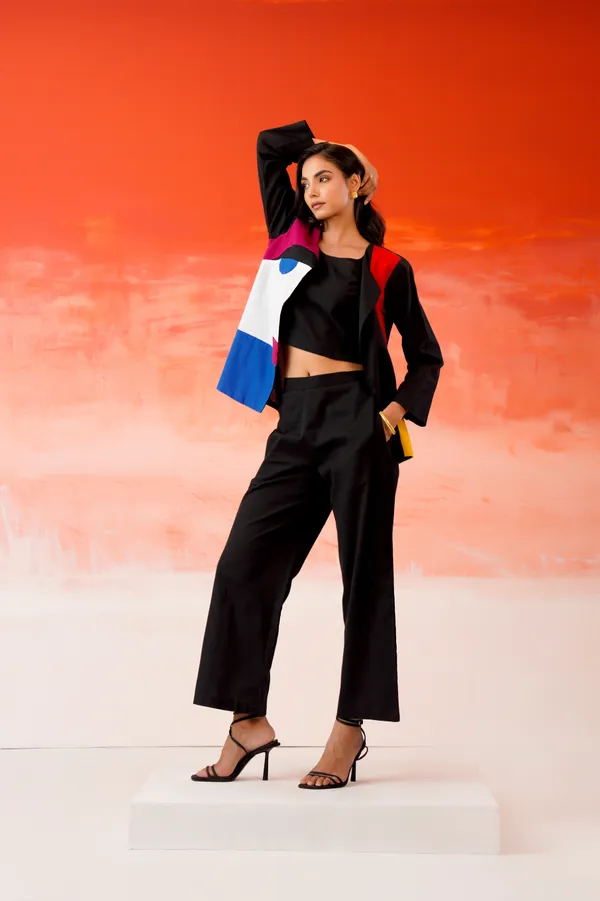 Black_Cotton_Colour_Block_Kimono_Jacket_Co-Ord_Set_For_Women
