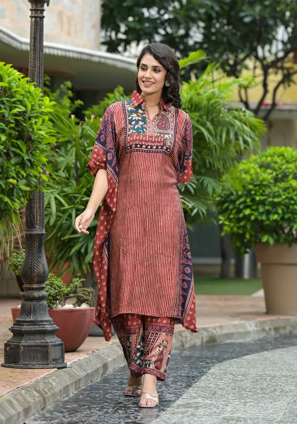 Brown_Cotton_Silk_Kaftan_For_Women