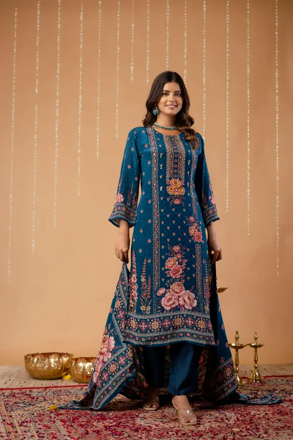 Teal_Cotton_Printed_Mirror_Work_Straight_Kurta_Set_For_Women