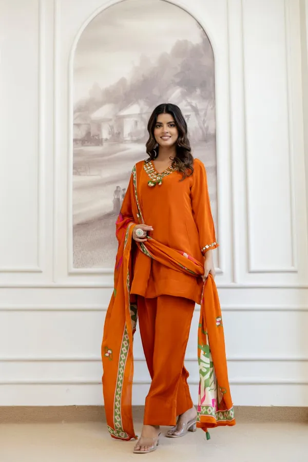 Rust_Crepe_Three_Piece_Suit_Set_For_Women