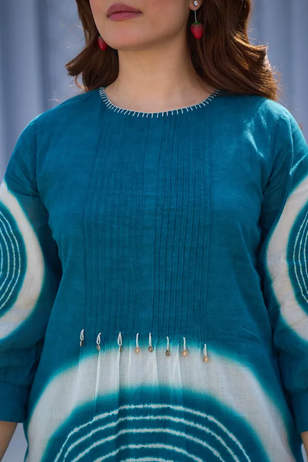 Teal_Cotton_Straight_Shibori_Print_Kurta_Pant_Set_For_Women