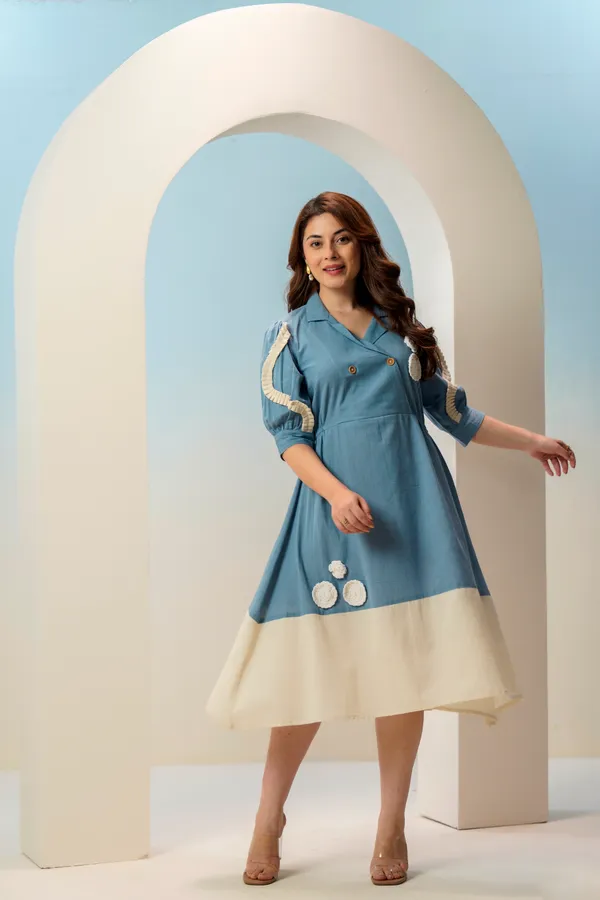 Blue_Cotton_Colorblock_Collared_Midi_Dress_For_Women