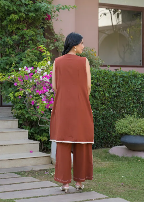 Rust_White_Cotton_Sleeveless_Kurta_Palazzo_Set_For_Women