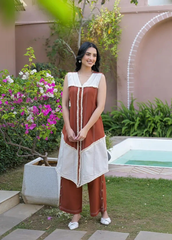 Rust_White_Cotton_Sleeveless_Kurta_Palazzo_Set_For_Women