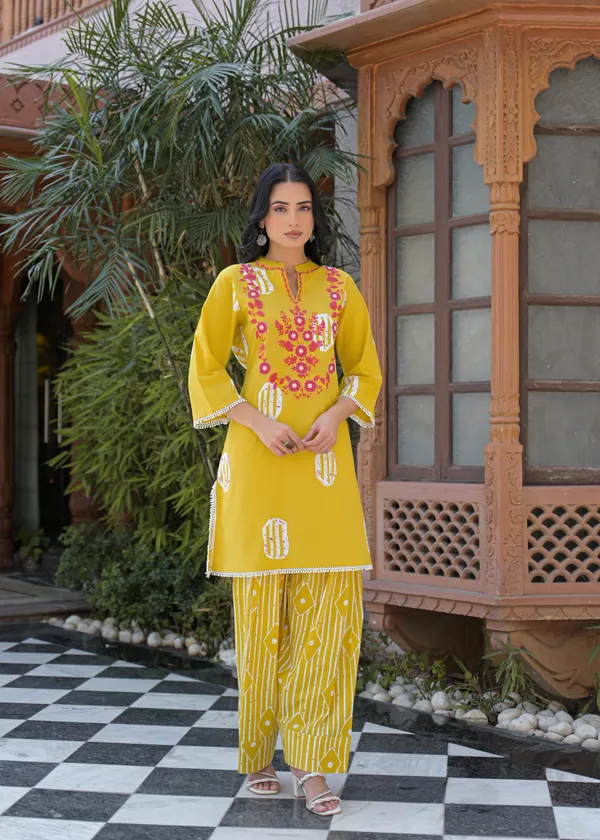 Yellow_Cotton_Straight_Embroidered_Kurta_Palazzo_Set_For_Women