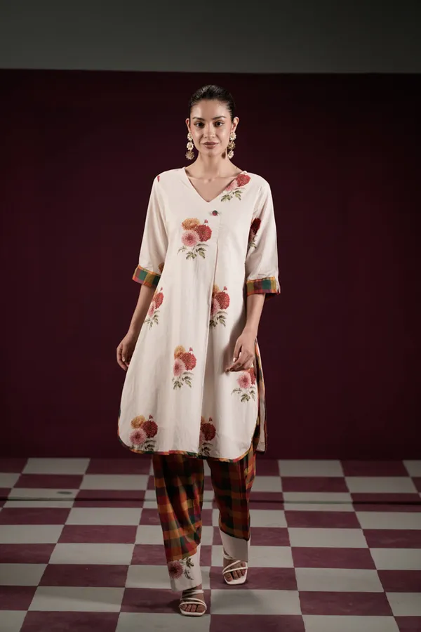 Off_White_Cotton_Floral_Print_A-Line_Kurta_Pant_Set_For_Women
