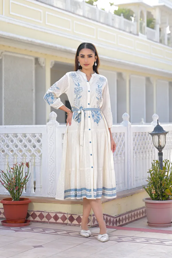 White_Cotton_Floral_Embroidered_Tiered_Midi_Dress_For_Women
