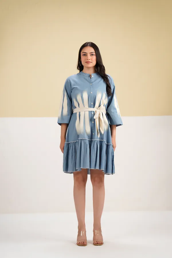 Blue_Cotton_Tie_Dye_Tiered_Shirt_Dress_For_Women