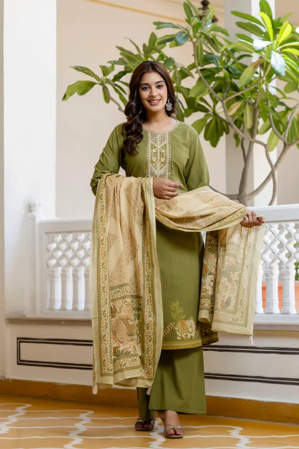 Green_Cotton_Embroidered_Straight_Kurta_Palazzo_Dupatta_Set_For_Women