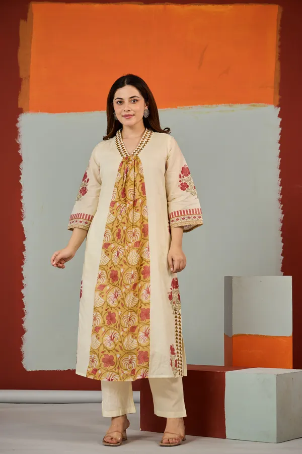 Beige_Cotton_Floral_Print_A-Line_Kurta_For_Women