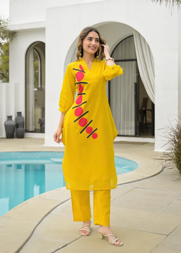 Yellow_Cotton_Straight_Geometric_Print_Kurta_Pant_Set_For_Women