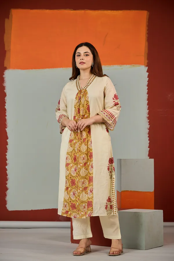 Beige_Cotton_Floral_Print_A-Line_Kurta_For_Women