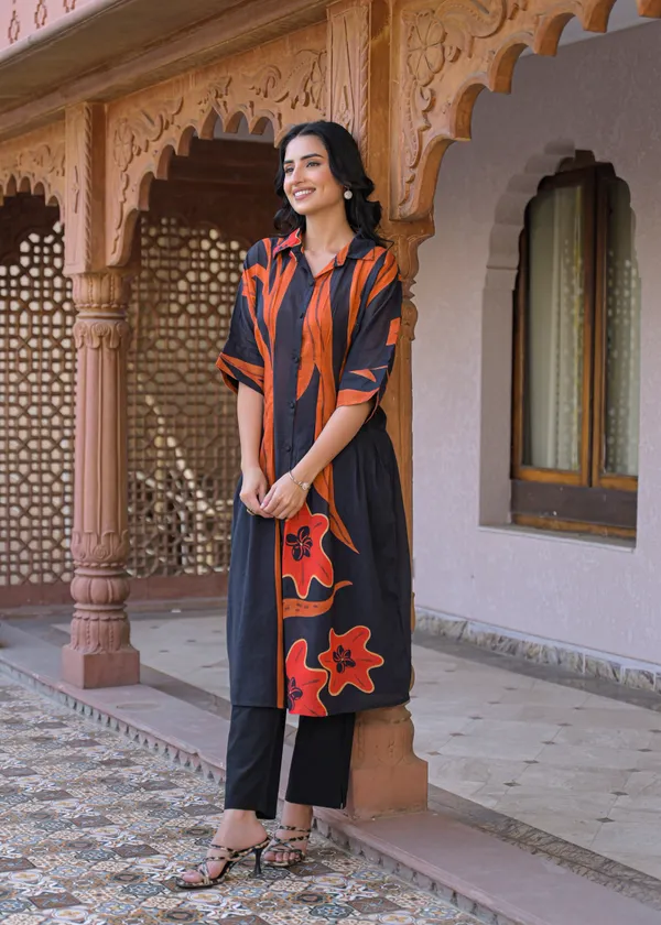Black_Cotton_Printed_Straight_Kurta_Pant_Set_For_Women