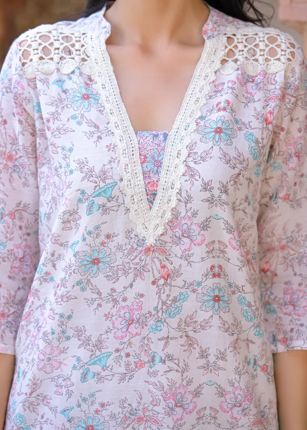 White_Cotton_Floral_Print_Straight_Kurta_Palazzo_Set_For_Women