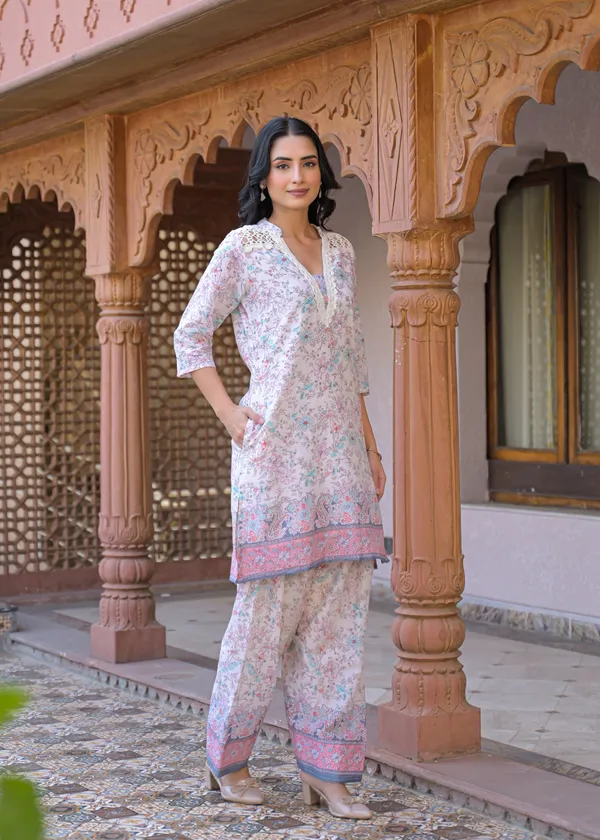 White_Cotton_Floral_Print_Straight_Kurta_Palazzo_Set_For_Women