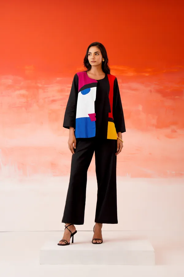 Black_Cotton_Colour_Block_Kimono_Jacket_Co-Ord_Set_For_Women