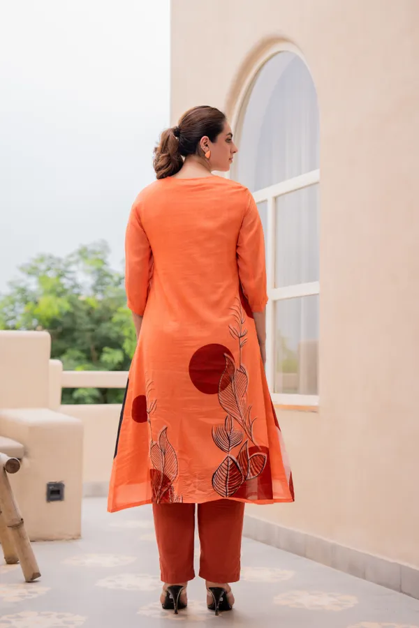 Orange_Cotton_Printed_A-Line_Kurta_Pant_Set_For_Women