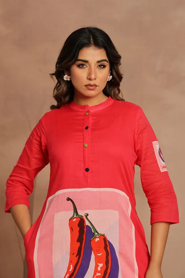 Red_Cotton_Printed_Straight_Kurta_Pant_Set_For_Women