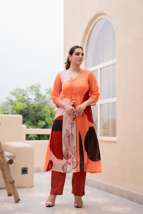 Orange_Cotton_Printed_A-Line_Kurta_Pant_Set_For_Women