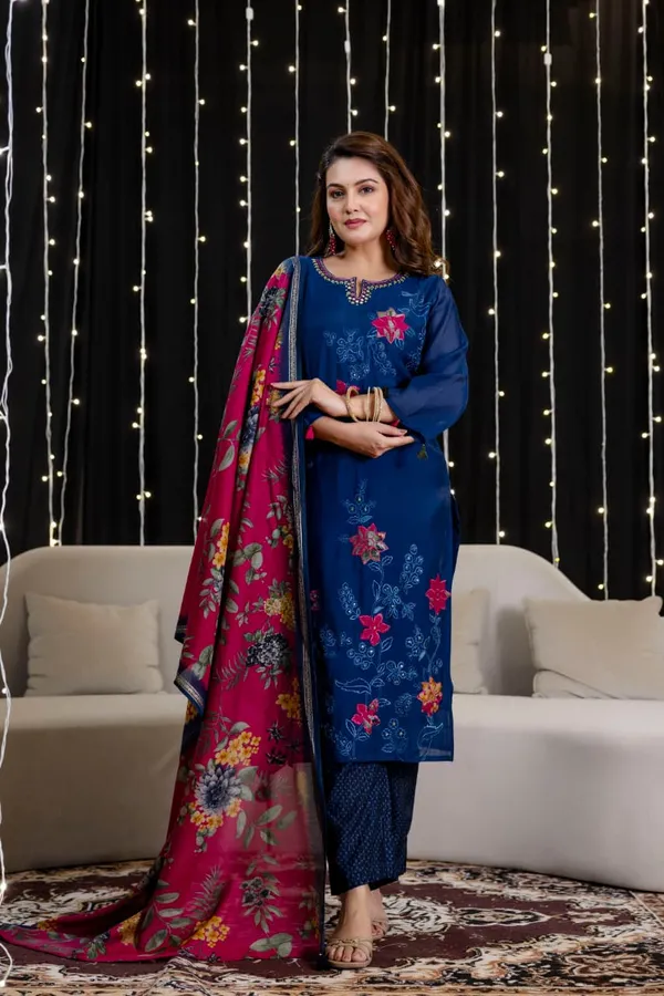 Royal_Blue_Mul_Chanderi_Three_Piece_Suit_Set_For_Women