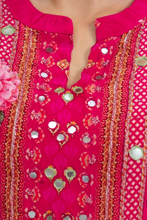 Pink_Cotton_Floral_Print_Mirror_Work_Straight_Kurta_Set_For_Women