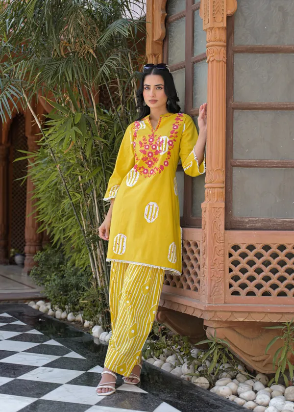 Yellow_Cotton_Straight_Embroidered_Kurta_Palazzo_Set_For_Women