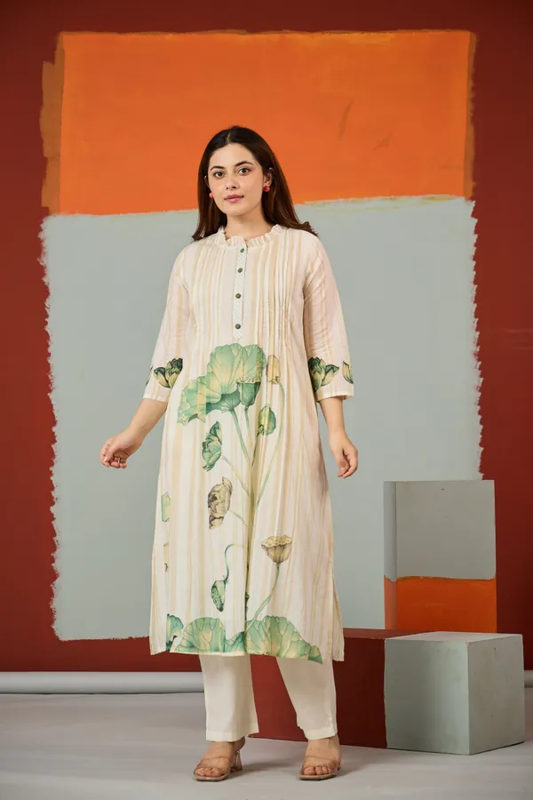 Cream_Cotton_A-Line_Lotus_Print_Kurta_For_Women