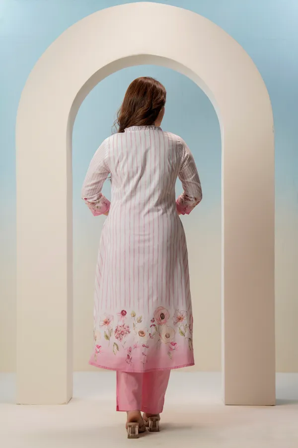 White_Pink_Cotton_A-Line_Striped_Floral_Pintuck_Kurta_For_Women