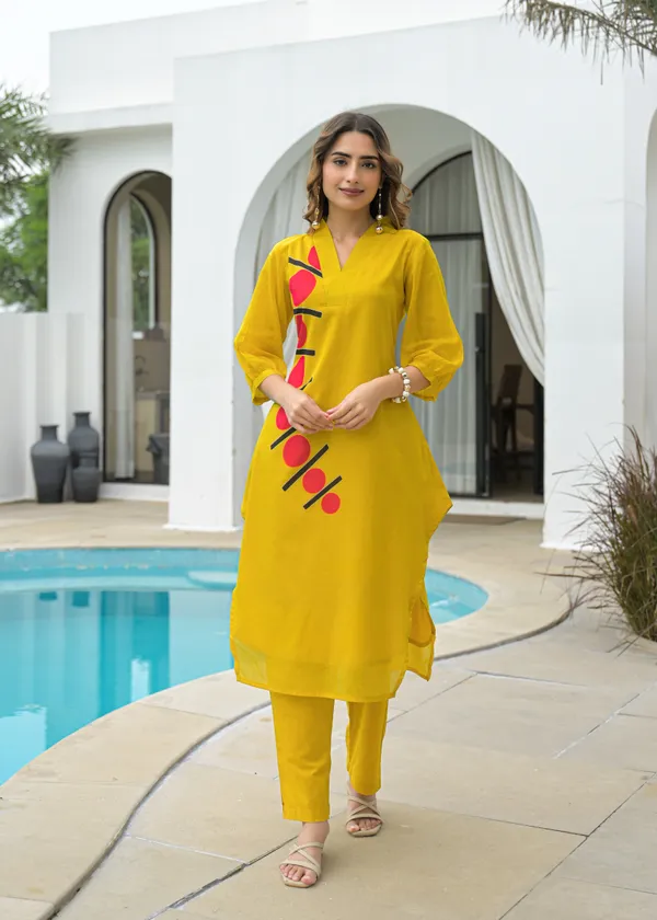 Yellow_Cotton_Straight_Geometric_Print_Kurta_Pant_Set_For_Women