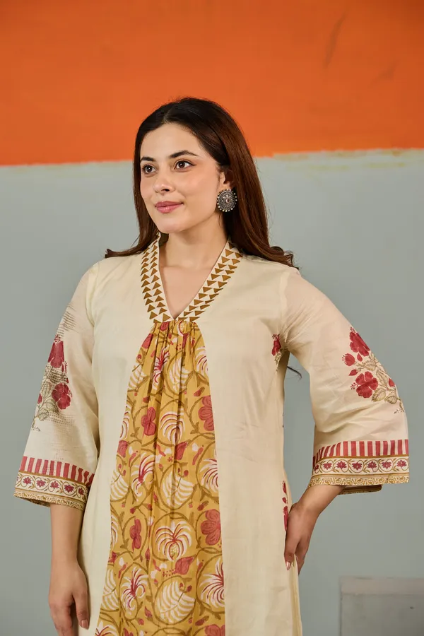 Beige_Cotton_Floral_Print_A-Line_Kurta_For_Women