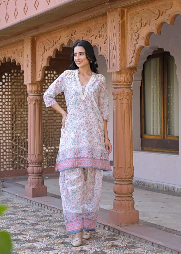 White_Cotton_Floral_Print_Straight_Kurta_Palazzo_Set_For_Women
