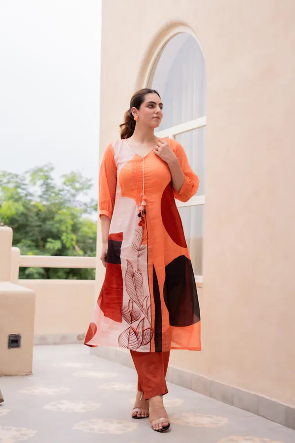 Orange_Cotton_Printed_A-Line_Kurta_Pant_Set_For_Women
