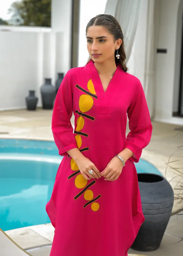 Pink_Cotton_High-Low_Geometric_Applique_Kurta_Palazzo_Set_For_Women